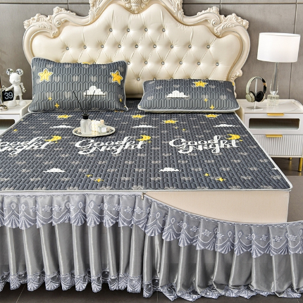 91家纺网 家纺一手货源 找家纺 （总1）诺梵 2025新款可拆卸乳胶凉席三件套床裙款