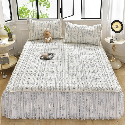 91家纺网 家纺一手货源 找家纺 （总）诺梵家纺 2025新款0.5凉感丝乳胶凉席床裙款三件套