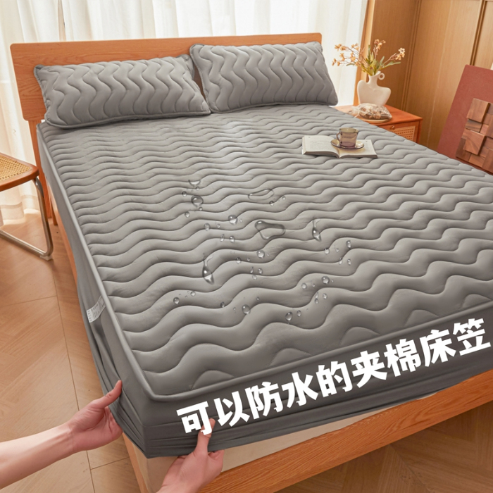 91家纺网 家纺一手货源 找家纺 初心家纺 2025新款原棉防水夹棉窗帘床护罩单件席梦思保护套防水床罩 深灰