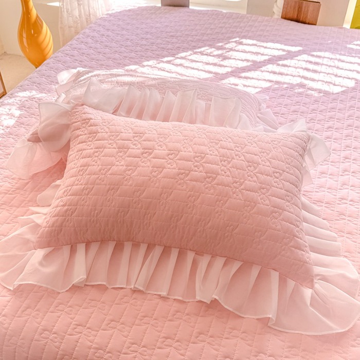 91家纺网 家纺一手货源 找家纺 苏米娜家纺2025春夏新品韩版甜美公主风全棉双层纱水洗棉床盖四件套刺绣针织棉双层纱纯棉棉麻全棉少女心夹棉床裙款夏被款床盖四件套 幻蝶-樱花粉