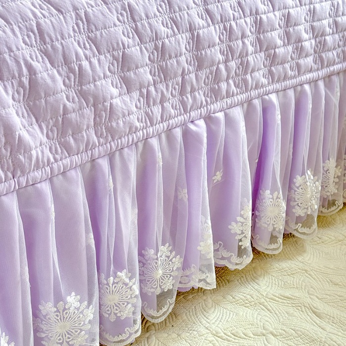 91家纺网 家纺一手货源 找家纺 苏米娜家纺2025春夏新品韩版甜美公主风全棉双层纱水洗棉床盖四件套刺绣针织棉双层纱纯棉棉麻全棉少女心夹棉床裙款夏被款床盖四件套 幻蝶-梦幻紫