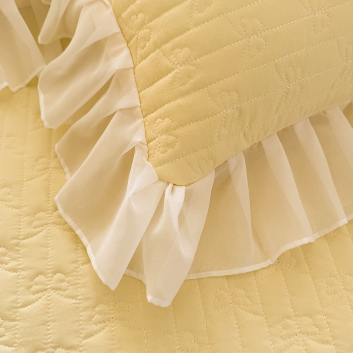 91家纺网 家纺一手货源 找家纺 苏米娜家纺2025春夏新品韩版甜美公主风全棉双层纱水洗棉床盖四件套刺绣针织棉双层纱纯棉棉麻全棉少女心夹棉床裙款夏被款床盖四件套 幻蝶-嫩黄