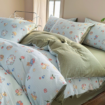 91家纺网 家纺一手货源 找家纺 （总）卢赛尔 2024新款提花有氧泡泡泡芙四件套