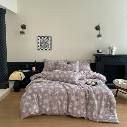 91家纺网 家纺一手货源 找家纺 （总）仟网汇 2025新款小清新有氧针织棉双层纱系列四件套