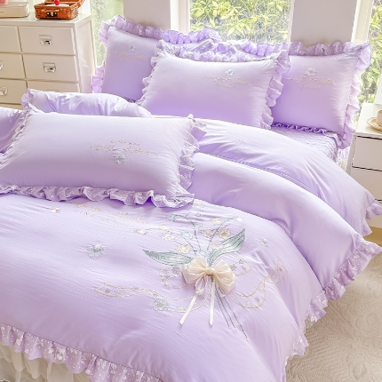 91家纺网 家纺一手货源 找家纺 （总）2025新款A类糯小棉床盖款床单款刺绣四件套 公主风立体花花边被套枕套