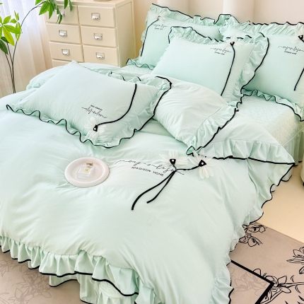 91家纺网 家纺一手货源 找家纺 （总）2025新款A类糯小棉云朵棉刺绣四件套 撞色立体花朵床盖三件套亲肤四件套雅韵系列