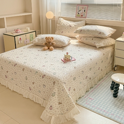 91家纺网 家纺一手货源 找家纺 （总）2025新款夏被纯棉全棉蕾丝花边款夏凉被空调卧室床盖三件套