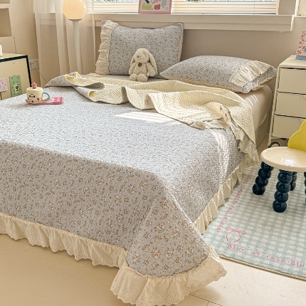 91家纺网 家纺一手货源 找家纺 （总）2025新款夏被纯棉全棉蕾丝花边款夏凉被空调卧室床盖三件套
