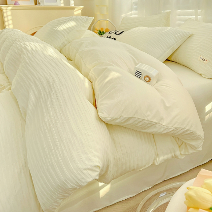 91家纺网 家纺一手货源 找家纺 （总）优选良品 2025新款韩版叶子泡泡纱水洗棉拼色学生三件套床单床笠四件套