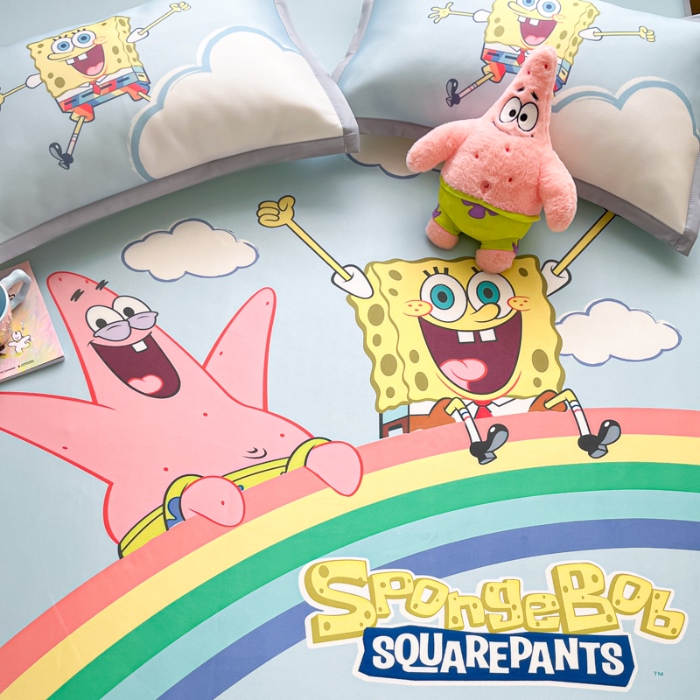 91家纺网 家纺一手货源 找家纺 金爱家 2025新款冰丝凉席海绵宝宝 冰丝-彩虹海绵宝宝