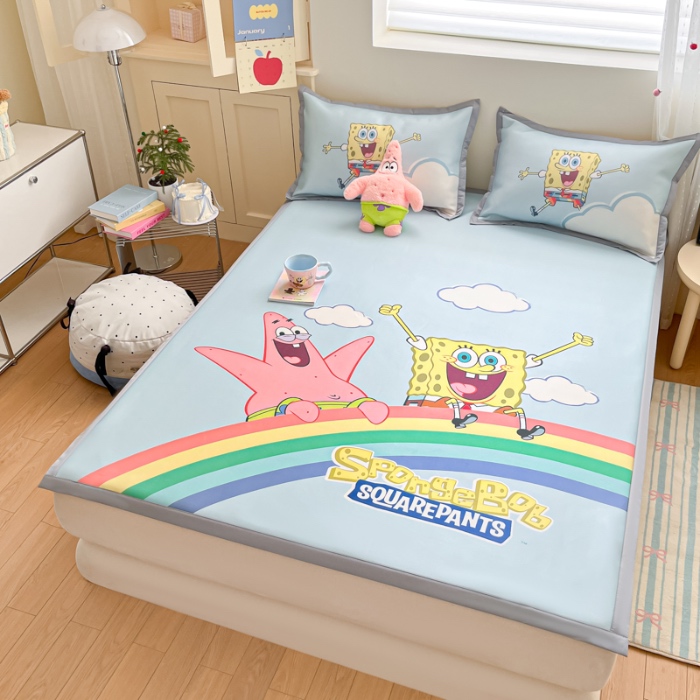 91家纺网 家纺一手货源 找家纺 金爱家 2025新款冰丝凉席海绵宝宝 冰丝-彩虹海绵宝宝