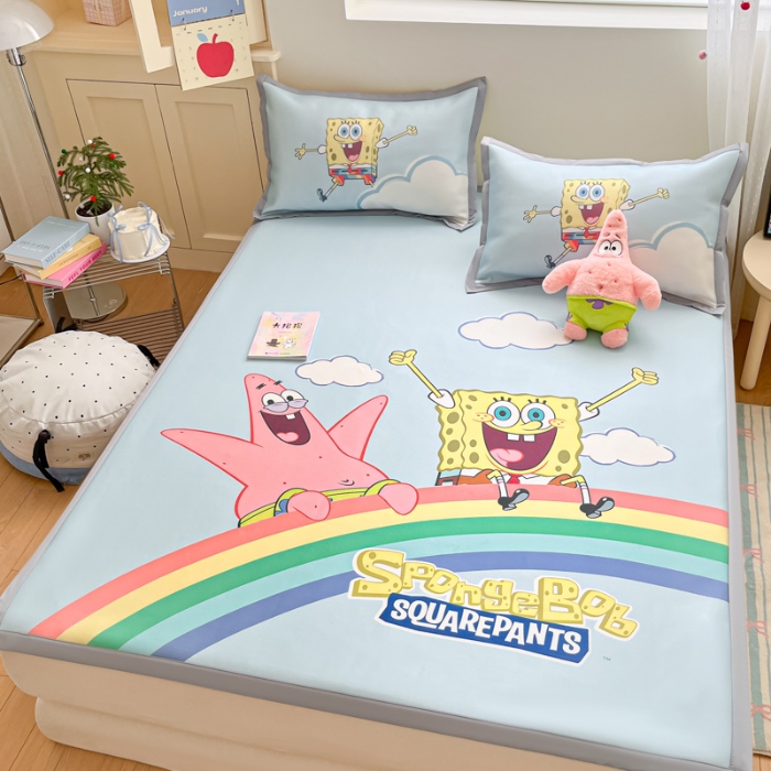 91家纺网 家纺一手货源 找家纺 金爱家 2025新款冰丝凉席海绵宝宝 冰丝-彩虹海绵宝宝