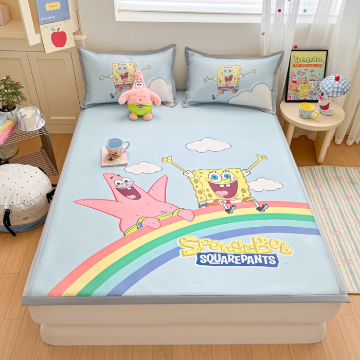 91家纺网 家纺一手货源 找家纺 金爱家 2025新款冰丝凉席海绵宝宝 冰丝-彩虹海绵宝宝