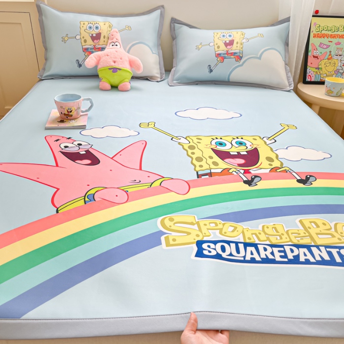 91家纺网 家纺一手货源 找家纺 金爱家 2025新款冰丝凉席海绵宝宝 冰丝-彩虹海绵宝宝