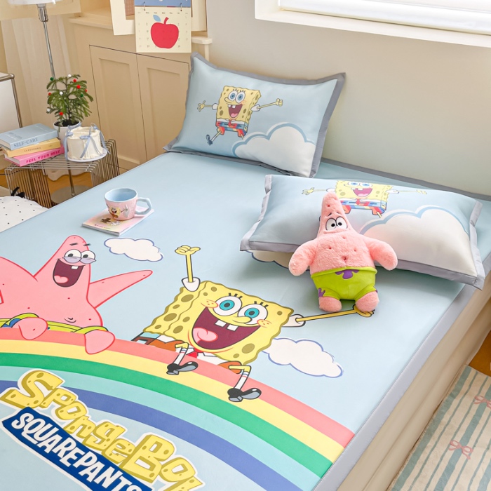 91家纺网 家纺一手货源 找家纺 金爱家 2025新款冰丝凉席海绵宝宝 冰丝-彩虹海绵宝宝