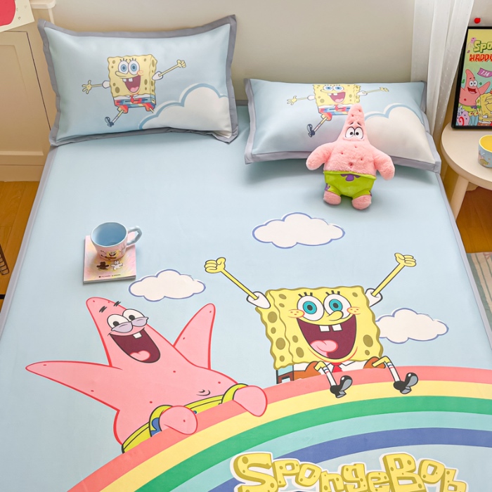 91家纺网 家纺一手货源 找家纺 金爱家 2025新款冰丝凉席海绵宝宝 冰丝-彩虹海绵宝宝