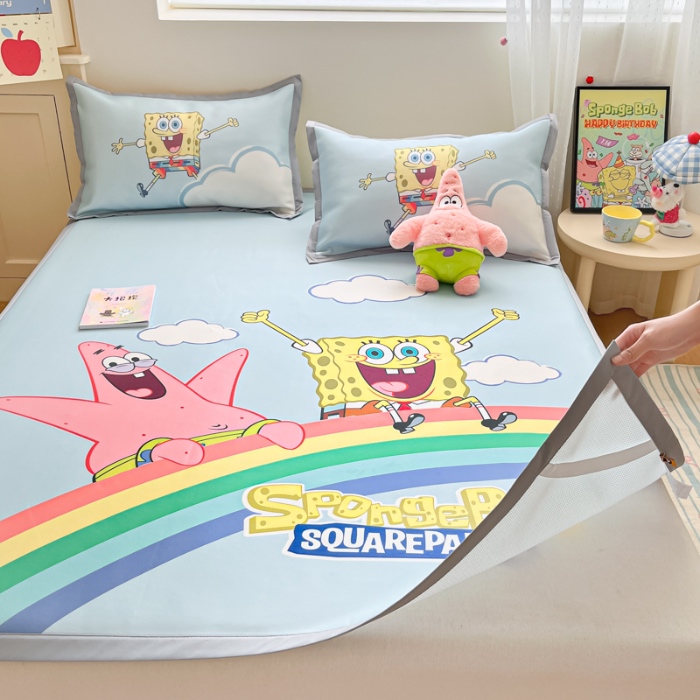 91家纺网 家纺一手货源 找家纺 金爱家 2025新款冰丝凉席海绵宝宝 冰丝-彩虹海绵宝宝