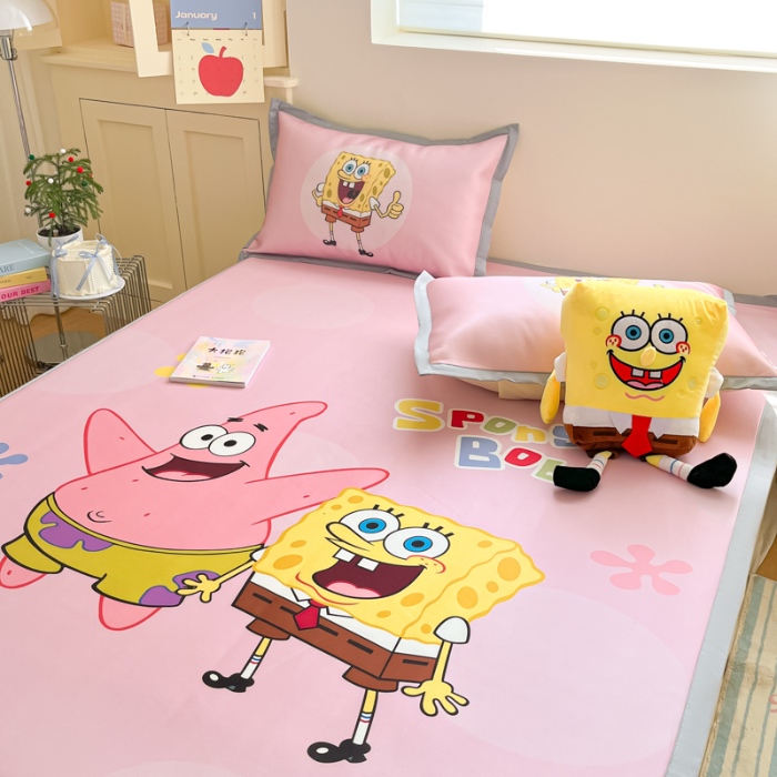 91家纺网 家纺一手货源 找家纺 金爱家 2025新款冰丝凉席海绵宝宝 冰丝-粉粉海绵宝宝