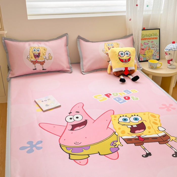 91家纺网 家纺一手货源 找家纺 金爱家 2025新款冰丝凉席海绵宝宝 冰丝-粉粉海绵宝宝