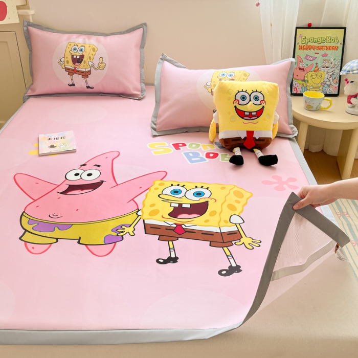 91家纺网 家纺一手货源 找家纺 金爱家 2025新款冰丝凉席海绵宝宝 冰丝-粉粉海绵宝宝