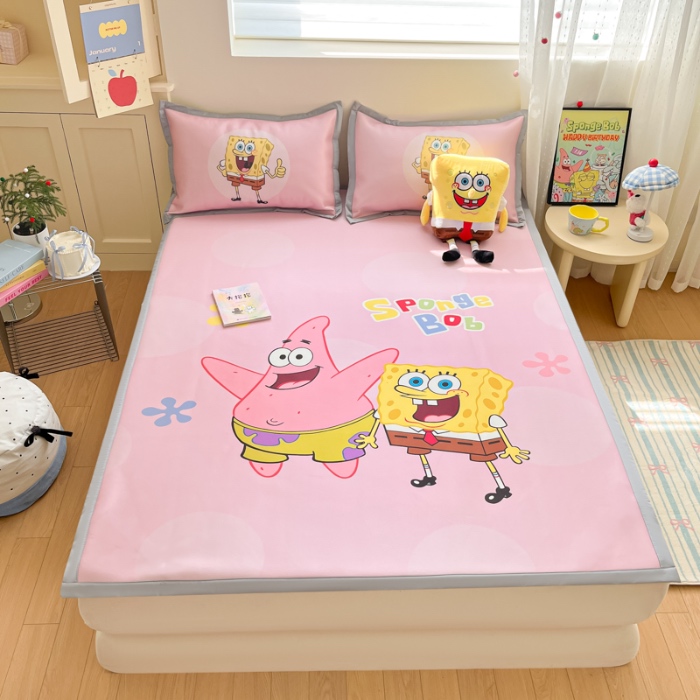 91家纺网 家纺一手货源 找家纺 金爱家 2025新款冰丝凉席海绵宝宝 冰丝-粉粉海绵宝宝