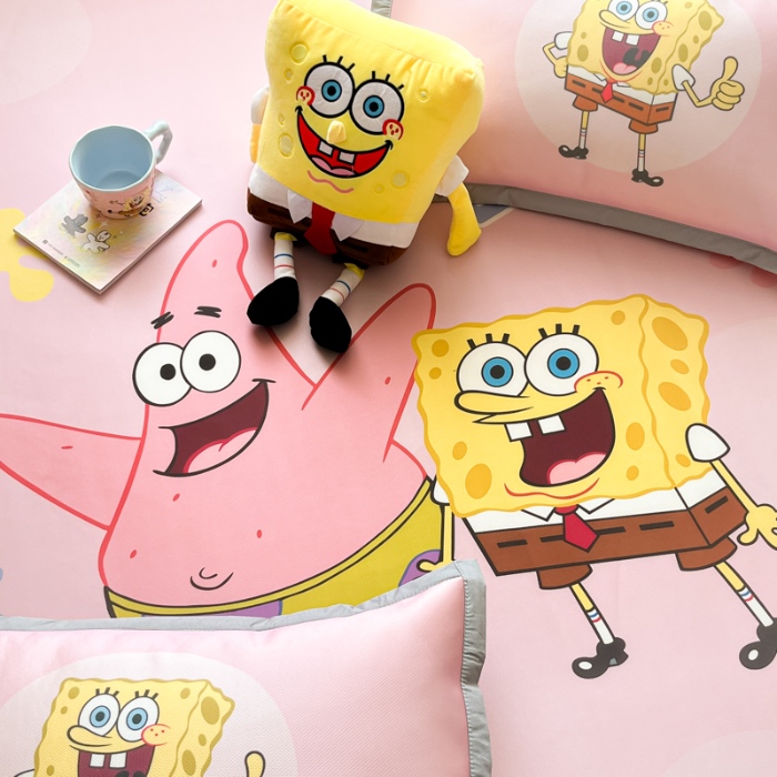 91家纺网 家纺一手货源 找家纺 金爱家 2025新款冰丝凉席海绵宝宝 冰丝-粉粉海绵宝宝