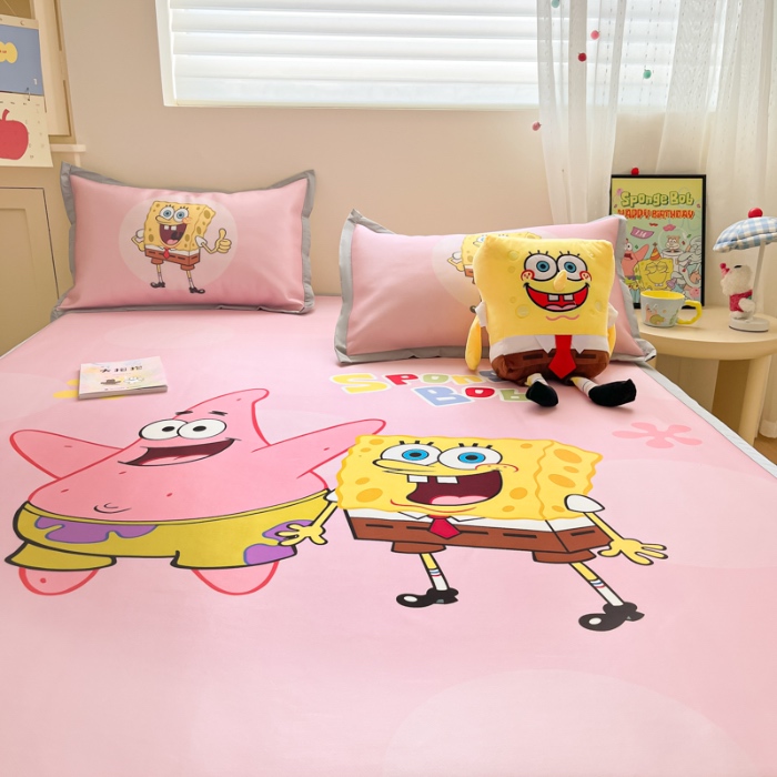 91家纺网 家纺一手货源 找家纺 金爱家 2025新款冰丝凉席海绵宝宝 冰丝-粉粉海绵宝宝