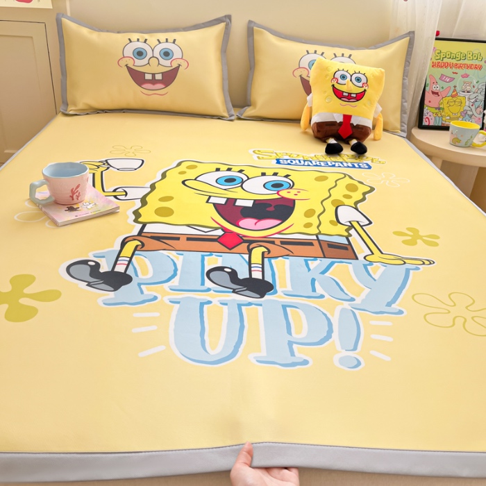 91家纺网 家纺一手货源 找家纺 金爱家 2025新款冰丝凉席海绵宝宝 冰丝-咖啡海绵宝宝