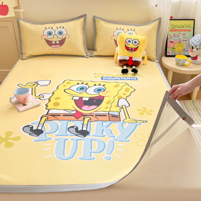 91家纺网 家纺一手货源 找家纺 金爱家 2025新款冰丝凉席海绵宝宝 冰丝-咖啡海绵宝宝