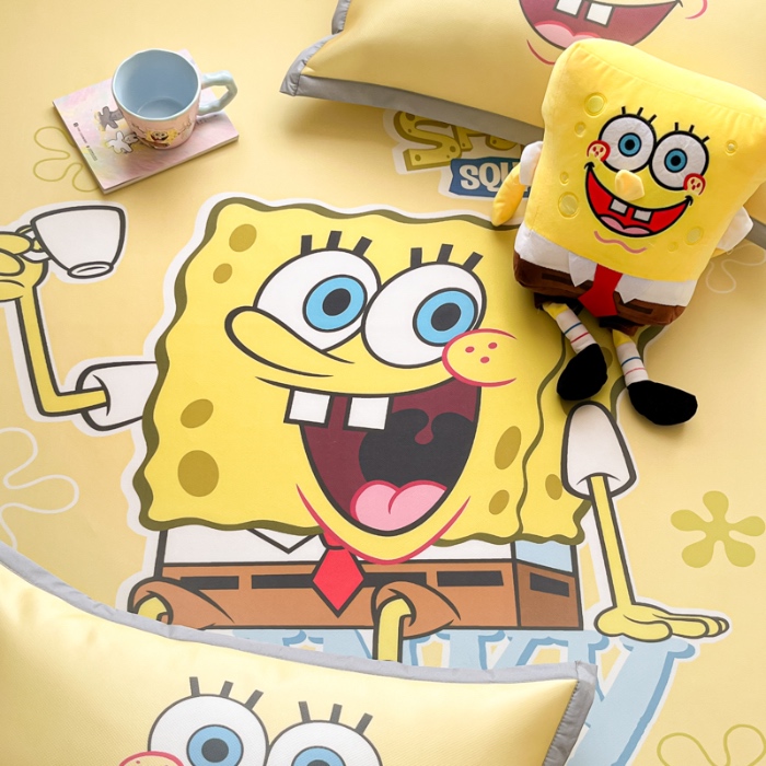 91家纺网 家纺一手货源 找家纺 金爱家 2025新款冰丝凉席海绵宝宝 冰丝-咖啡海绵宝宝