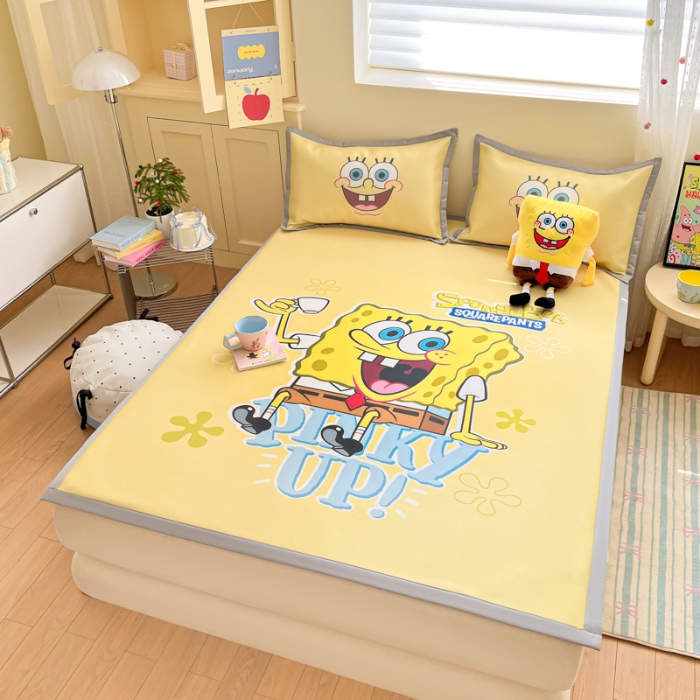 91家纺网 家纺一手货源 找家纺 金爱家 2025新款冰丝凉席海绵宝宝 冰丝-咖啡海绵宝宝