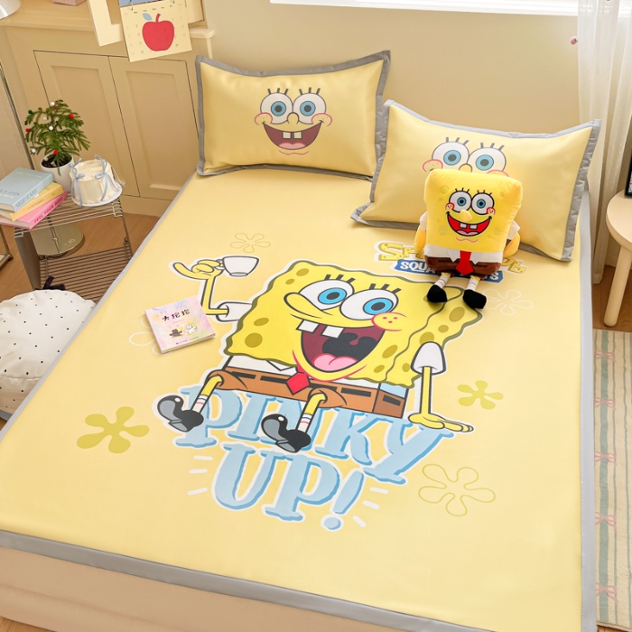 91家纺网 家纺一手货源 找家纺 金爱家 2025新款冰丝凉席海绵宝宝 冰丝-咖啡海绵宝宝