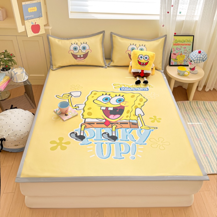 91家纺网 家纺一手货源 找家纺 金爱家 2025新款冰丝凉席海绵宝宝 冰丝-咖啡海绵宝宝