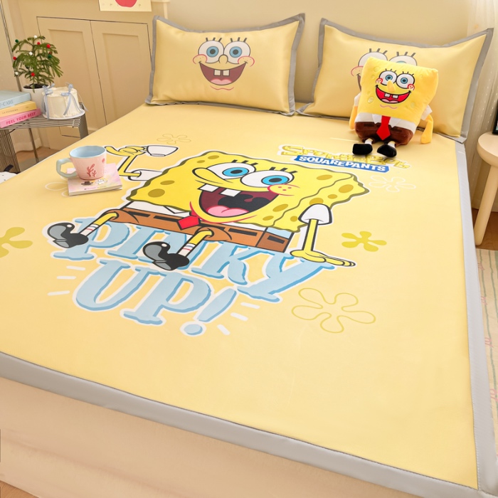 91家纺网 家纺一手货源 找家纺 金爱家 2025新款冰丝凉席海绵宝宝 冰丝-咖啡海绵宝宝