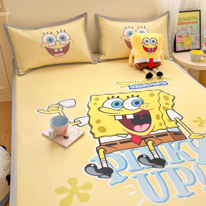 91家纺网 家纺一手货源 找家纺 金爱家 2025新款冰丝凉席海绵宝宝 冰丝-咖啡海绵宝宝