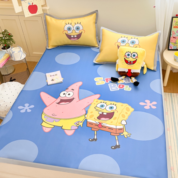 91家纺网 家纺一手货源 找家纺 金爱家 2025新款冰丝凉席海绵宝宝 冰丝-蓝蓝海绵宝宝