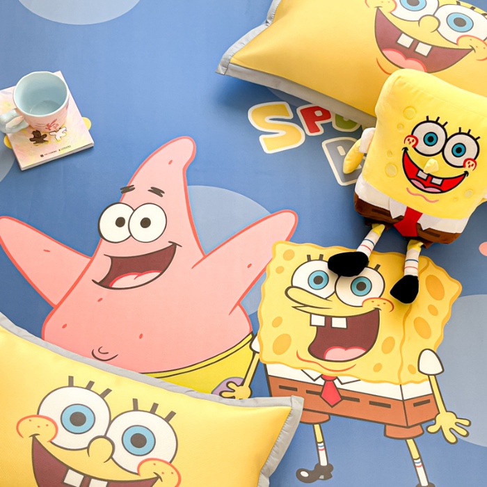 91家纺网 家纺一手货源 找家纺 金爱家 2025新款冰丝凉席海绵宝宝 冰丝-蓝蓝海绵宝宝