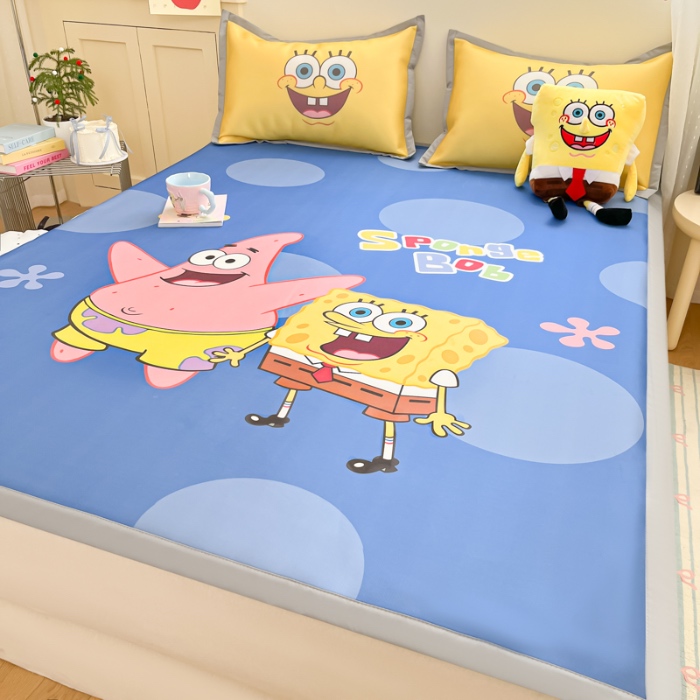 91家纺网 家纺一手货源 找家纺 金爱家 2025新款冰丝凉席海绵宝宝 冰丝-蓝蓝海绵宝宝