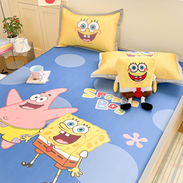 91家纺网 家纺一手货源 找家纺 金爱家 2025新款冰丝凉席海绵宝宝 冰丝-蓝蓝海绵宝宝