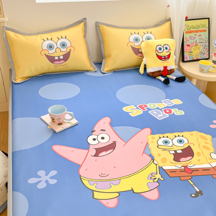 91家纺网 家纺一手货源 找家纺 金爱家 2025新款冰丝凉席海绵宝宝 冰丝-蓝蓝海绵宝宝