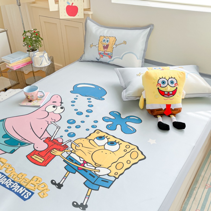 91家纺网 家纺一手货源 找家纺 金爱家 2025新款冰丝凉席海绵宝宝 冰丝-泡泡海绵宝宝