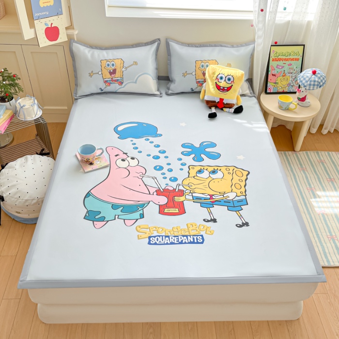 91家纺网 家纺一手货源 找家纺 金爱家 2025新款冰丝凉席海绵宝宝 冰丝-泡泡海绵宝宝