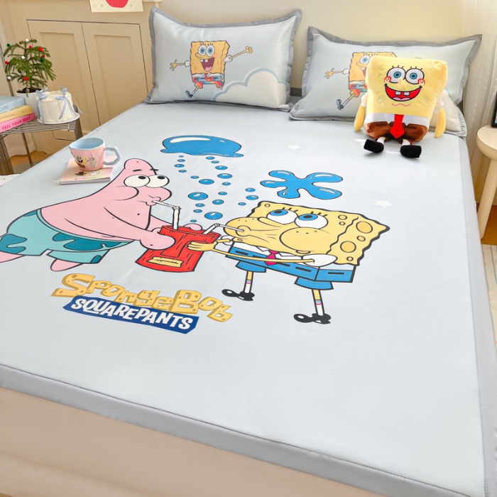 91家纺网 家纺一手货源 找家纺 金爱家 2025新款冰丝凉席海绵宝宝 冰丝-泡泡海绵宝宝