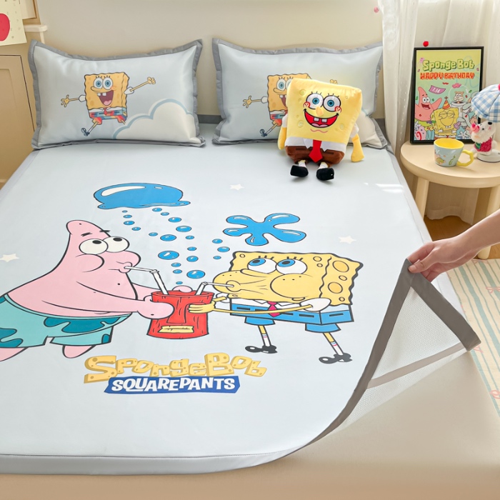 91家纺网 家纺一手货源 找家纺 金爱家 2025新款冰丝凉席海绵宝宝 冰丝-泡泡海绵宝宝