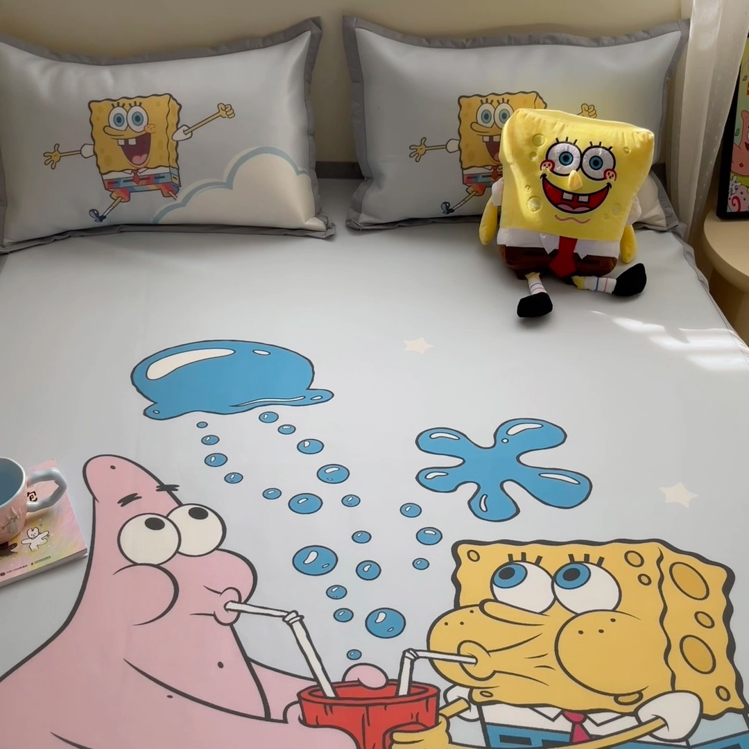 91家纺网 家纺一手货源 找家纺 金爱家 2025新款冰丝凉席海绵宝宝 冰丝-泡泡海绵宝宝