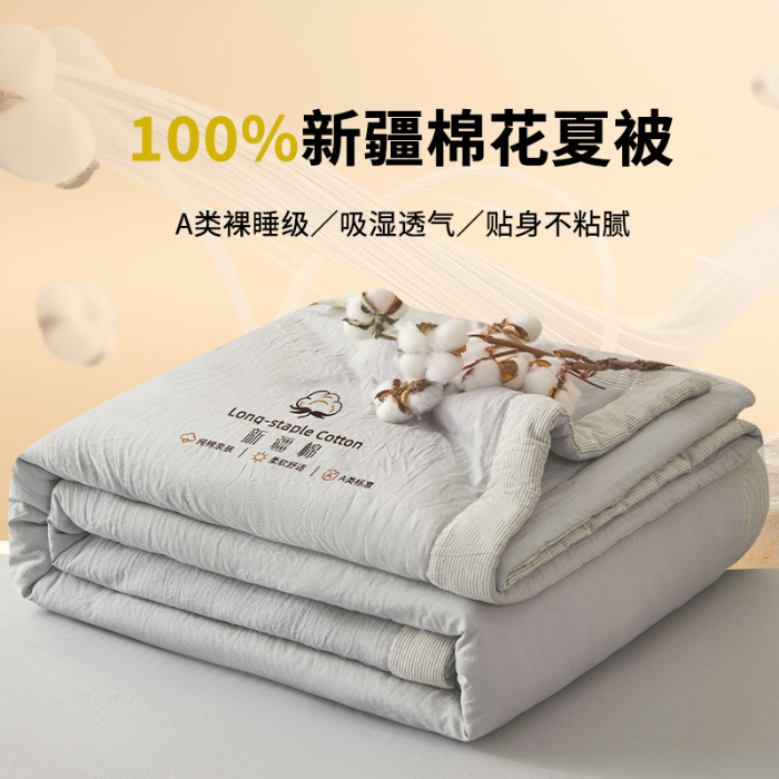 91家纺网 家纺一手货源 找家纺 创优家纺 2025新款无印风格子新疆棉夏被空调被纯棉花被夏被子薄被芯水洗棉包检测 新疆棉-浅灰