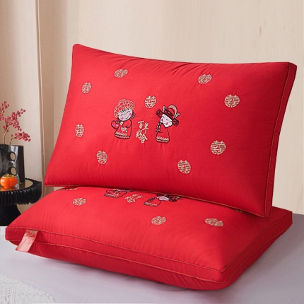 全棉绣花婚庆枕芯 大红结婚枕 全棉枕芯 喜庆枕头 全棉羽丝枕 婚庆枕头