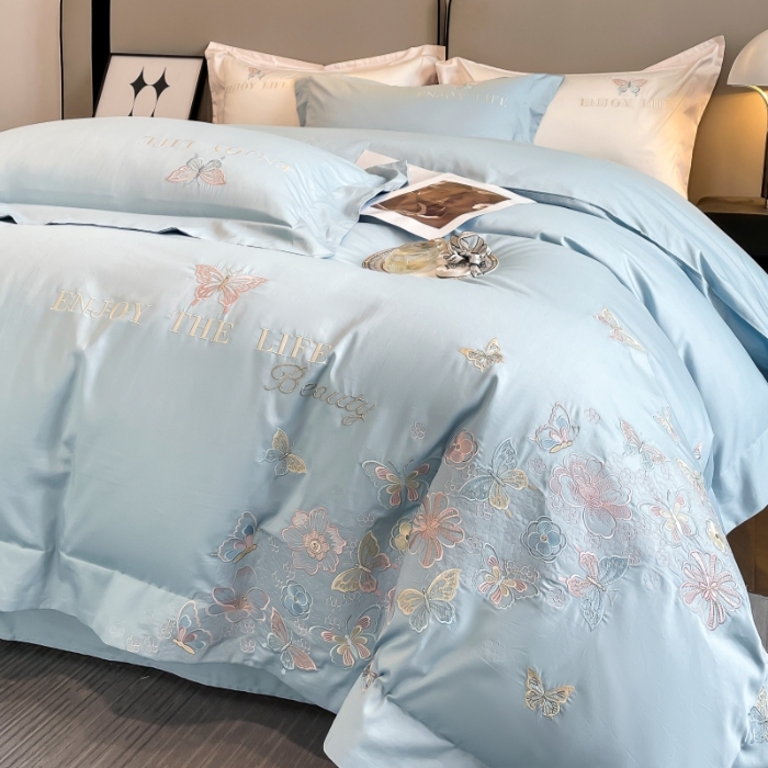 91家纺网 家纺一手货源 找家纺 （总）星蕴家纺 2025新款13376喷气纯棉蝴蝶刺绣全棉四件套-蝶恋