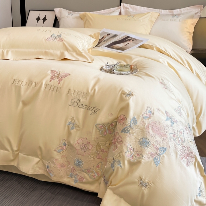 91家纺网 家纺一手货源 找家纺 （总）星蕴家纺 2025新款13376喷气纯棉蝴蝶刺绣全棉四件套-蝶恋