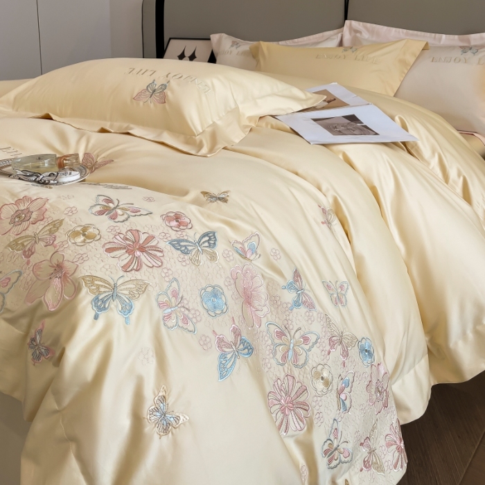 91家纺网 家纺一手货源 找家纺 （总）星蕴家纺 2025新款13376喷气纯棉蝴蝶刺绣全棉四件套-蝶恋